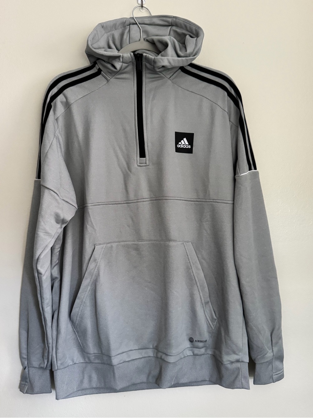 ADIDAS Match Men's 1/4 Zip Hoodie Sweatshirt - Size Large -Gray/Black Track Suit